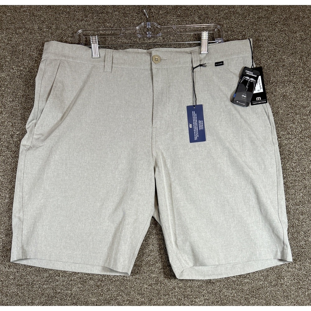 Travis Mathew Beck Golf Chino Shorts Mens 38 Khaki Stretch Wrinkle Resistant NWT